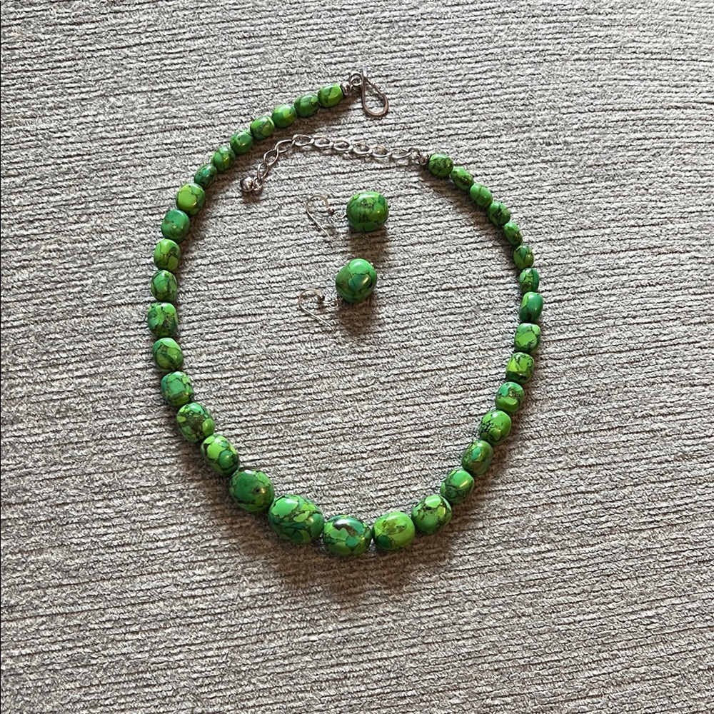 Green Beaded Necklace and Earring Set
